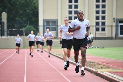 Photo of cadets in gym dyke running on track