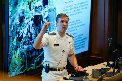 Student presenting during Honors Week at VMI, a military college in Virginia