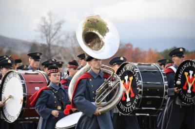 Students - known as cadets - in VMI's military band march in the Founders Day Parade.